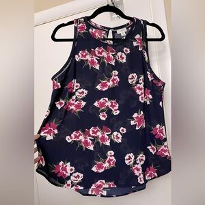 J. Crew Navy and Pink Floral Sleeveless Blouse Size 6